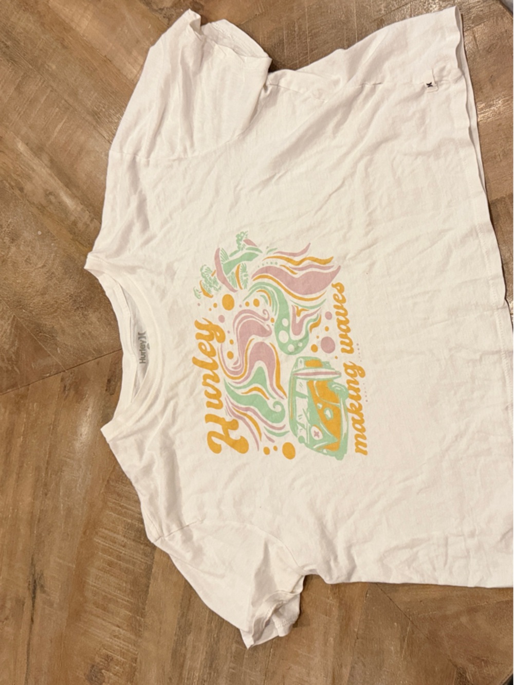 Hurley White Tee with Pastel Surf Graphic